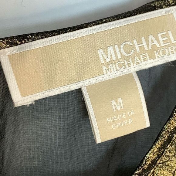 Michael Kors Sheer Gold Black Blouse Size Medium - Picture 6 of 9